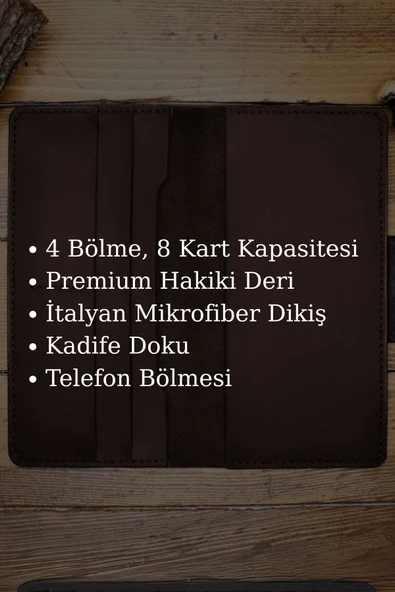 Gerçek Deri Cüzdan El Yapımı Hakiki Kadife Premium Deri Italyan Dikiş 4 Kart Bölmeli Telefon Bölmeli - 4