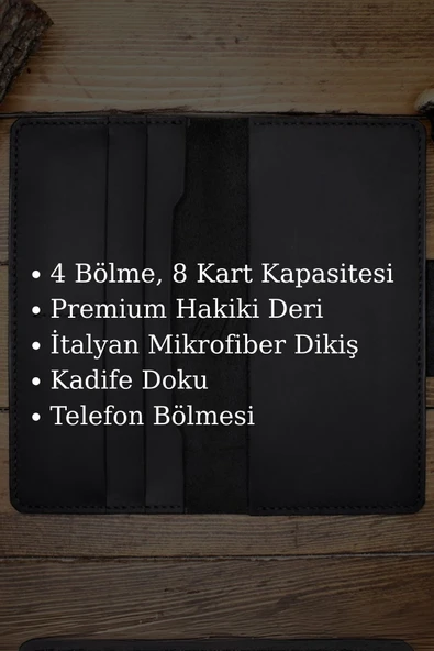 Gerçek Deri Cüzdan El Yapımı Hakiki Kadife Premium Deri Italyan Dikiş 4 Kart Bölmeli Telefon Bölmeli - 4