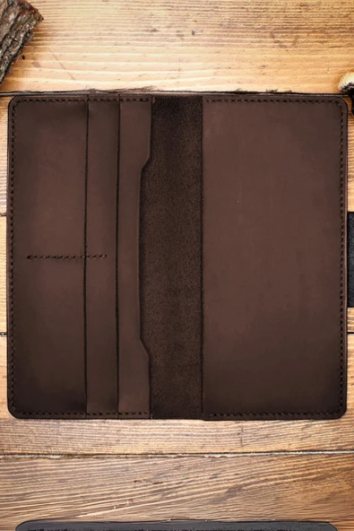 Gerçek Deri Cüzdan El Yapımı Hakiki Kadife Premium Deri Italyan Dikiş 4 Kart Bölmeli Telefon Bölmeli - 3