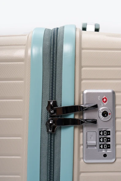 Elatae Exclusive Pro Polipropilen Kırılmaz 2'li Valiz Seti Orta Boy - Kabin Boy Bej - Mavi 5239 - Resim 8