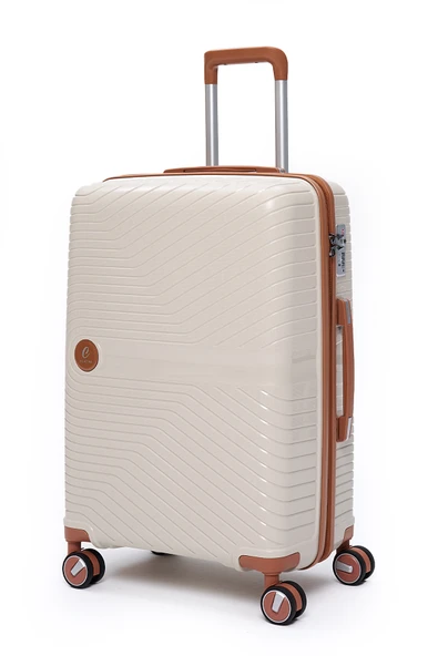 Elatae Exclusive Pro Polipropilen Kırılmaz 2'li Valiz Seti Orta Boy - Kabin Boy Bej - Camel 5239 - Resim 3