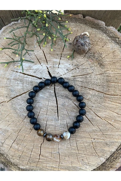 dns das notwendige shop Dasnotwendige Zihin Ve Odak Bilekliği Kahverengi Akik, Hematit Ve Mat Oniks Doğal Taş Bileklik - 2