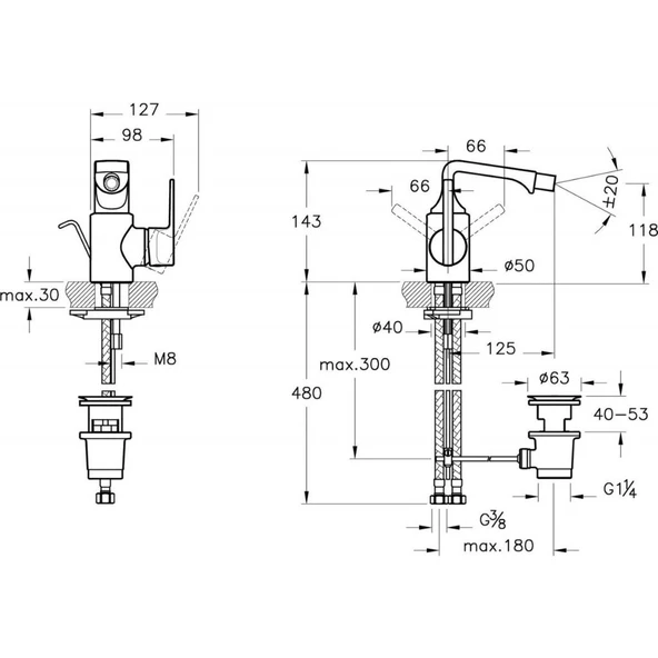 Suit U A4249426 Bide Bataryası, Sifon Kumandalı, Bakır - 2