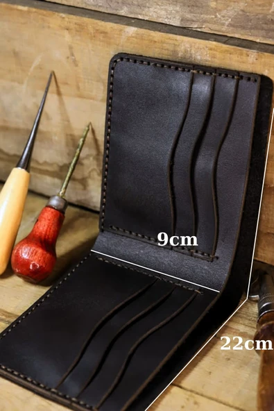 Gerçek Deri Cüzdan El Yapımı Hakiki Kadife Premium Deri İtalyan Dikiş 8 Kart Bölmeli - 2