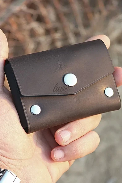 Gerçek Deri El Yapımı Hakiki Deri Kartlık Minimalist Premium Kadife Hakiki Deri Kompakt Kartlık