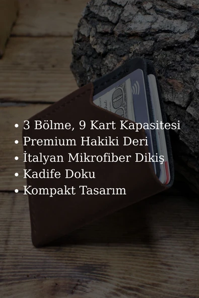 Gerçek Deri El Yapımı Hakiki Deri Kartlık İtalyan Dikiş Premium Kadife Hakiki Deri Kompakt Kartlık - 3