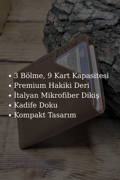 Gerçek Deri El Yapımı Hakiki Deri Kartlık İtalyan Dikiş Premium Kadife Hakiki Deri Kompakt Kartlık - 3