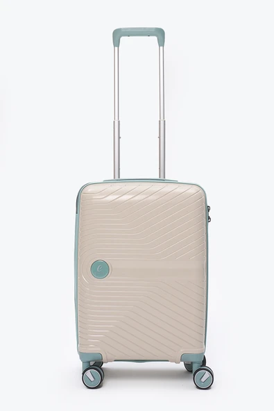 Elatae Exclusive Pro Polipropilen Kırılmaz 2'li Valiz Seti Orta Boy - Kabin Boy Bej - Mavi 5239 - Resim 4
