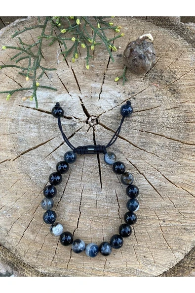 dns das notwendige shop Dasnotwendige Siyah Akik Tam Tur Doğal Taş Bileklik - 2