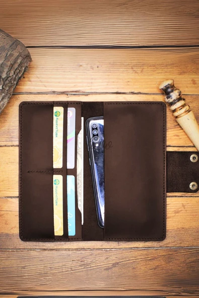 Gerçek Deri Cüzdan El Yapımı Hakiki Kadife Premium Deri Italyan Dikiş 4 Kart Bölmeli Telefon Bölmeli