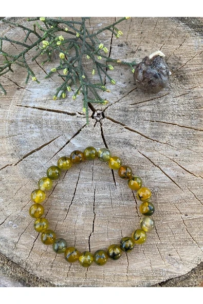 dns das notwendige shop Dasnotwendige Stres Ve Öfke Bilekliği Tam Tur Yeşil Damarlı Akik Doğal Taş Bileklik - 3