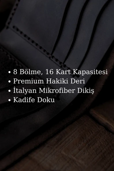 Gerçek Deri Cüzdan El Yapımı Hakiki Kadife Premium Deri İtalyan Dikiş 8 Kart Bölmeli - 5