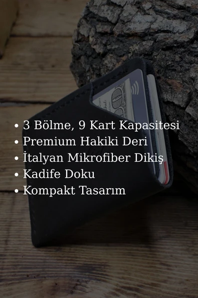 Gerçek Deri El Yapımı Hakiki Deri Kartlık İtalyan Dikiş Premium Kadife Hakiki Deri Kompakt Kartlık - 3