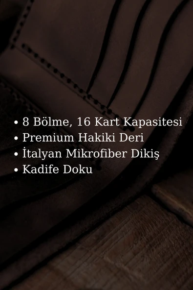Gerçek Deri Cüzdan El Yapımı Hakiki Kadife Premium Deri İtalyan Dikiş 8 Kart Bölmeli - 5