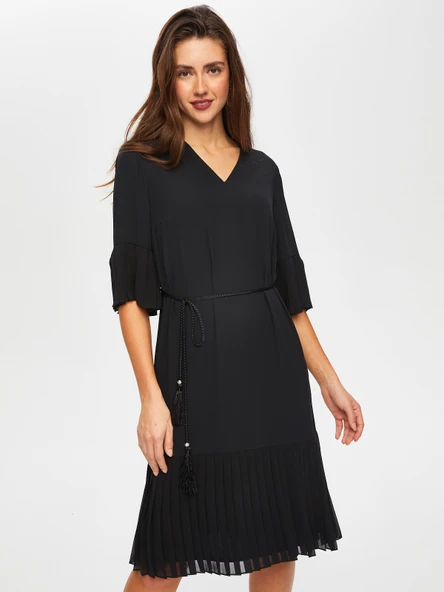 Plise Dantel Garnili V Yaka Abiye Elbise Faik Sönmez - Resim 9