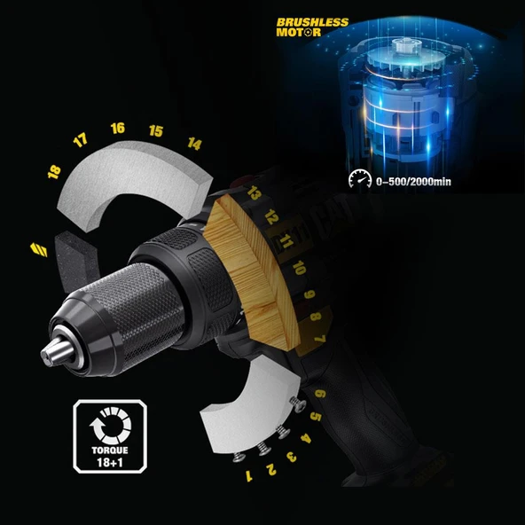 CAT DX155.1SET 18Volt/2.0Ah Li-ion Çift Akülü Profesyonel Şarjlı Darbeli Matkap + DA01901 32 Parça Vidalama Uç Seti - 11