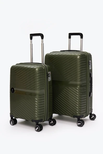Elatae Exclusive Pro Polipropilen Kırılmaz 2'li Valiz Seti Orta Boy - Kabin Boy Haki 5239 ürün görseli