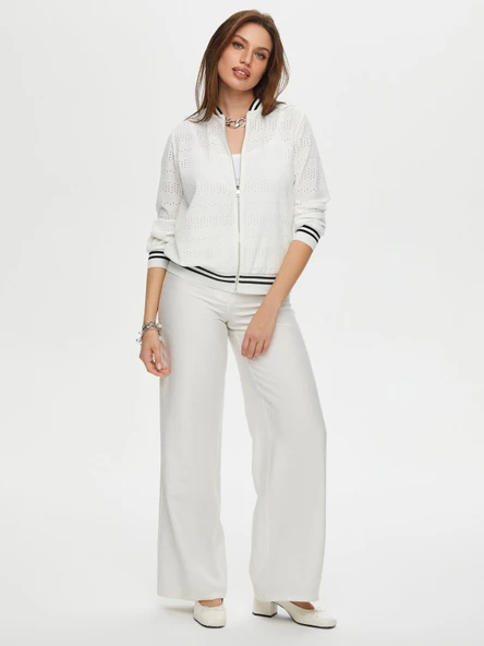 Triko Şerit Detaylı Brodeli Örme Bomber Ceket Faik Sönmez - 4