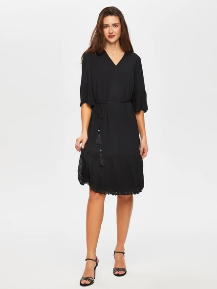 Plise Dantel Garnili V Yaka Abiye Elbise Faik Sönmez ürün görseli