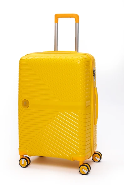 Elatae Exclusive Pro Polipropilen Kırılmaz 2'li Valiz Seti Orta Boy - Kabin Boy Sarı 5239 - Resim 3