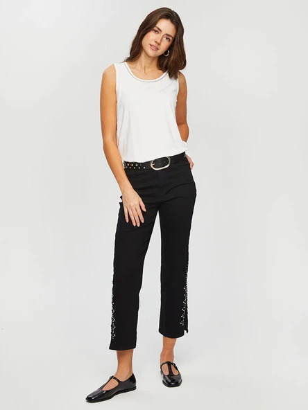 Yanları Trok Detaylı Yırtmaçlı Flare Paça Pantolon Faik Sönmez - Resim 2