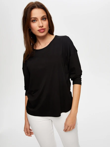 Kadın Yuvarlak Yaka Uzun Kol T-Shirt Faik Sönmez - 11