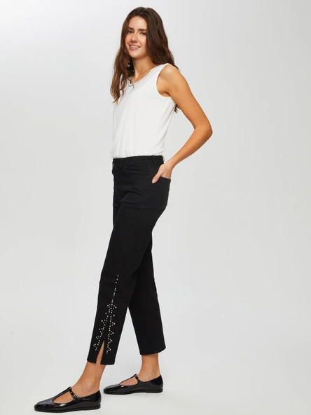 Yanları Trok Detaylı Yırtmaçlı Flare Paça Pantolon Faik Sönmez - Resim 9