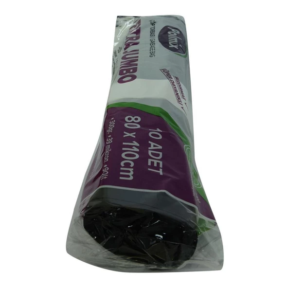 Polmix Extra Jumbo Boy Siyah Çöp Torbası 80x110Cm 300Gr 90L 10lu - 3