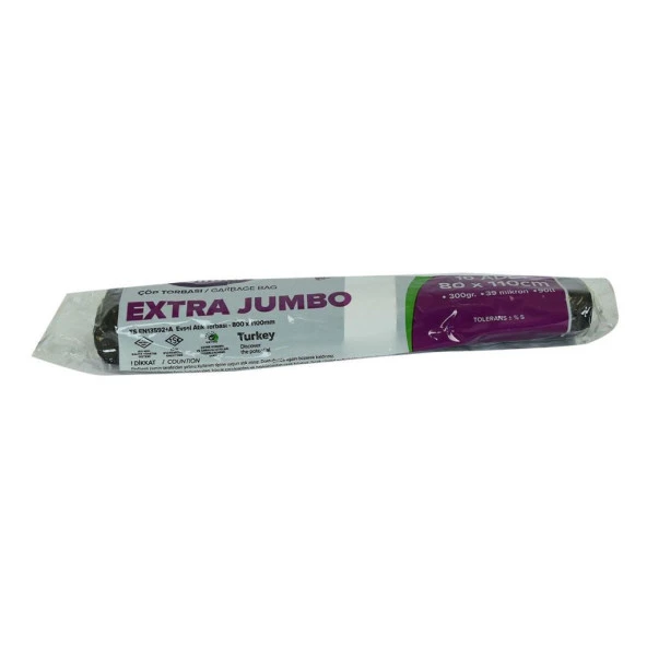 Polmix Extra Jumbo Boy Siyah Çöp Torbası 80x110Cm 300Gr 90L 10lu
