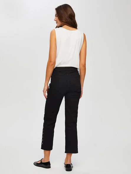 Yanları Trok Detaylı Yırtmaçlı Flare Paça Pantolon Faik Sönmez - Resim 7