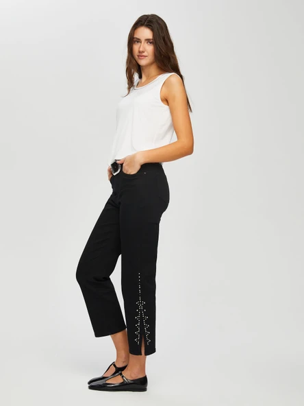 Yanları Trok Detaylı Yırtmaçlı Flare Paça Pantolon Faik Sönmez - Resim 8