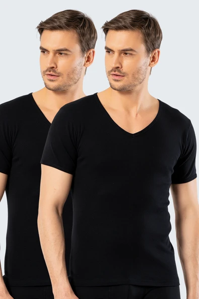 Cacharel Erkek Derin V Yaka Fanila 2\'li Paket 1502/Siyah