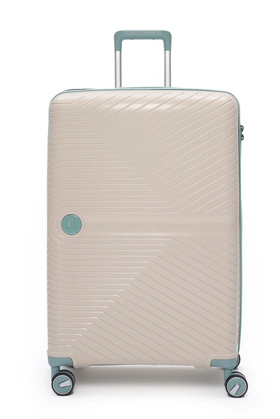 Elatae Exclusive Pro Polipropilen Kırılmaz 2'li Valiz Seti Büyük Boy - Kabin Boy Bej - Mavi 5239 - Resim 2