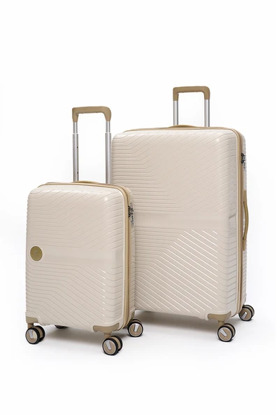 Elatae Exclusive Pro Polipropilen Kırılmaz 2'li Valiz Seti Büyük Boy - Kabin Boy Bej - Vizon 5239 ürün görseli