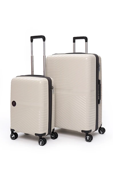Elatae Exclusive Pro Polipropilen Kırılmaz 2'li Valiz Seti Büyük Boy - Kabin Boy Bej - Antrasit 5239 ürün görseli