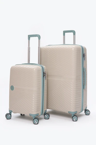 Elatae Exclusive Pro Polipropilen Kırılmaz 2'li Valiz Seti Büyük Boy - Kabin Boy Bej - Mavi 5239 ürün görseli