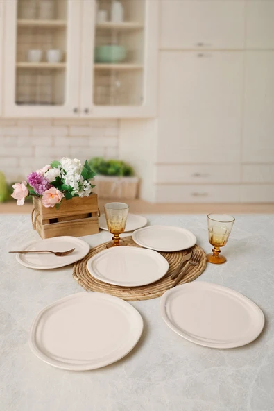 Keramika Krem Bloom Pasta Tabağı 24 Cm 6 Adet 030 - Resim 4