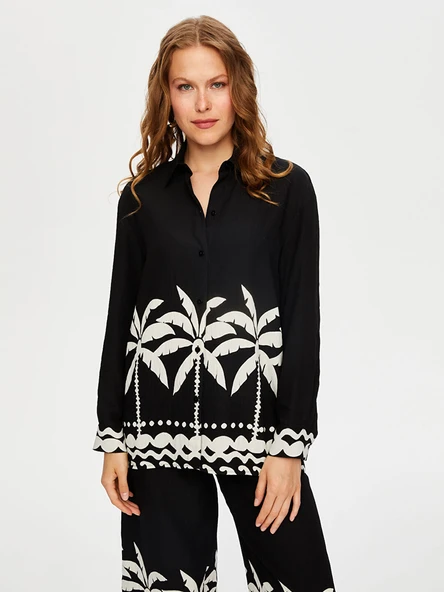 Kadın Resort Eteği Palmiye Desenli Monochrome Tunik Faik Sönmez - 3