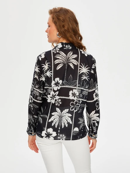 Faik Sönmez Kadın Monochrome Çiçek Desen Pamuk Vual 25YUS25GML054 - 7