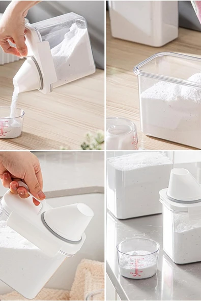 3 Adet Sızdırmaz Depolama Sıvı Toz Deterjan Erzak Saklama Kutusu- Ölçekli Deterjan Kutusu 1100 ml - 4
