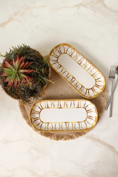 Keramika Worn Gold Noyan Kayık Tabak 26 Cm 2 Adet 22967