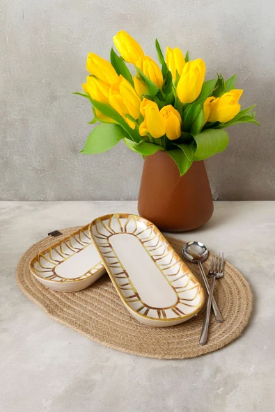 Keramika Worn Gold Noyan Kayık Tabak 26 Cm 2 Adet 22967 - 2