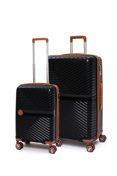 Elatae Exclusive Pro Polipropilen Kırılmaz 2'li Valiz Seti Büyük Boy - Kabin Boy Siyah - Camel 5239 ürün görseli