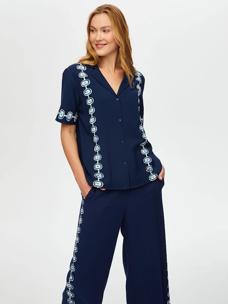 Faik Sönmez Kadın Önü Nazar Boncuğu Baskılı Kısa Kollu Viskon - 2