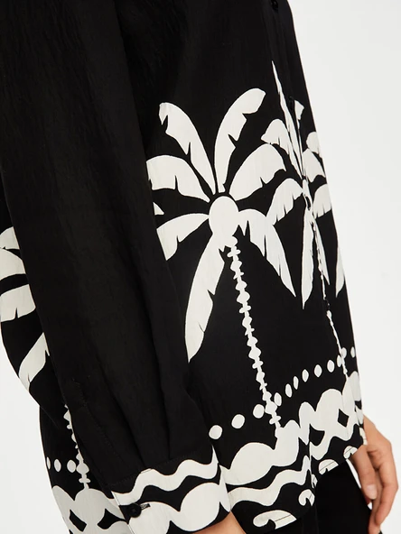 Kadın Resort Eteği Palmiye Desenli Monochrome Tunik Faik Sönmez - 5