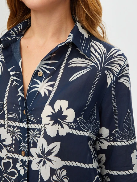 Faik Sönmez Kadın Monochrome Çiçek Desen Pamuk Vual 25YUS25GML054 - 3