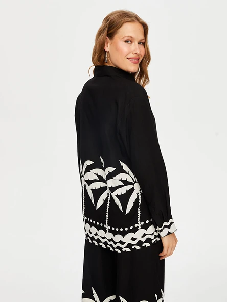 Kadın Resort Eteği Palmiye Desenli Monochrome Tunik Faik Sönmez - 8