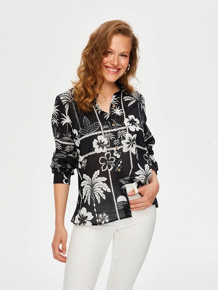 Faik Sönmez Kadın Monochrome Çiçek Desen Pamuk Vual 25YUS25GML054 - 8