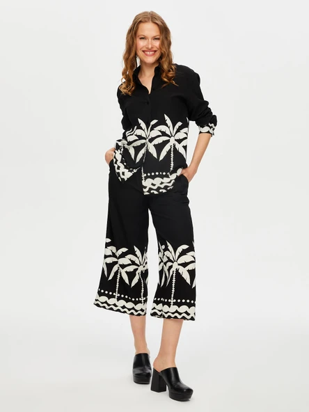 Kadın Resort Eteği Palmiye Desenli Monochrome Tunik Faik Sönmez - 6