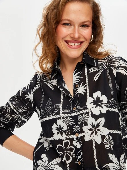 Faik Sönmez Kadın Monochrome Çiçek Desen Pamuk Vual 25YUS25GML054 - 9